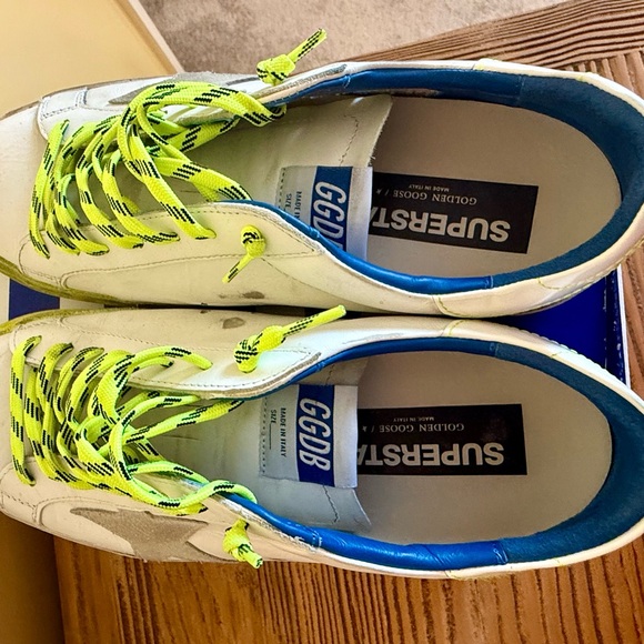 Golden Goose Men’s Super-Star White Sneakers with Neon Yellow Laces *Rare - Picture 5 of 11